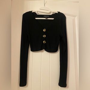 Black button up crop top